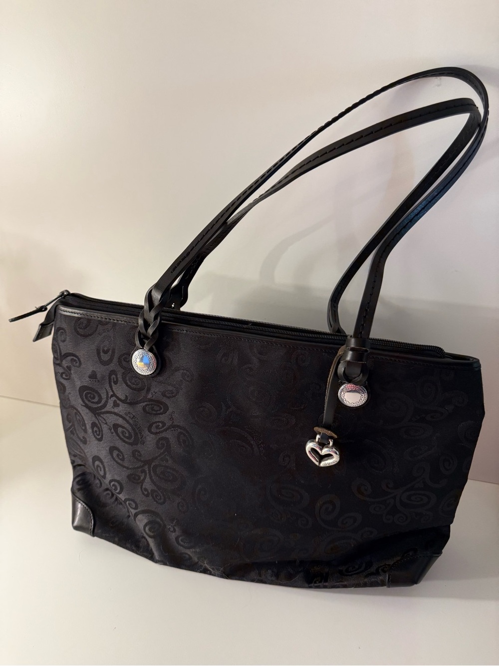 Brighton Black Jacquard Tote with Heart Charm